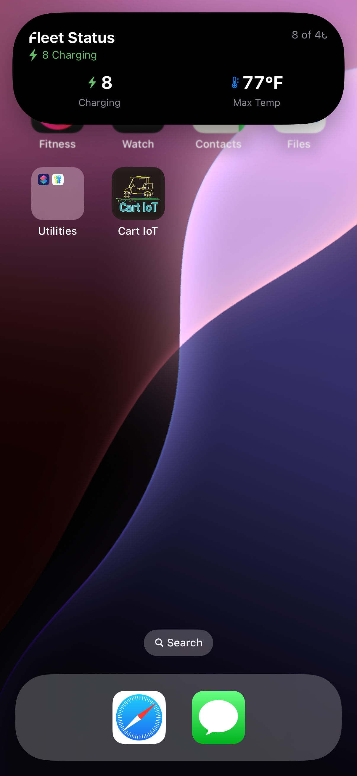 Cart IoT Live Activity expanded — detailed fleet charging summary with cart count and highest temperature